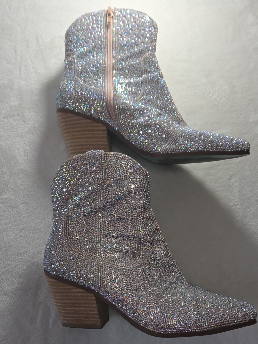Betsey Johnson Silver Sparkle Rhinestone Ankle Boots